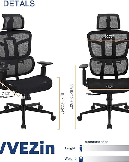 Office Computer Desk Chair, Ergonomic Desk Chair Mesh Computer Chair with Wheels, Adjustable 4D Smart Lumbar Support, Armrests, Seat Depth and Headrest for Home, Bedroom, Study, Dorm, Student, Adults - LeafyLoom