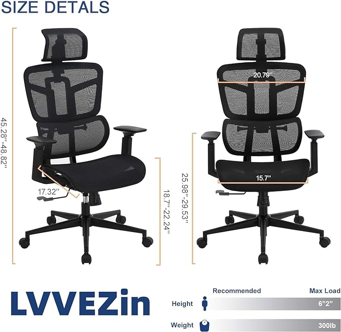 Office Computer Desk Chair, Ergonomic Desk Chair Mesh Computer Chair with Wheels, Adjustable 4D Smart Lumbar Support, Armrests, Seat Depth and Headrest for Home, Bedroom, Study, Dorm, Student, Adults - LeafyLoom