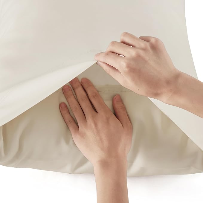 Bedsure King Size Sheet Set, Cooling Sheets King, Rayon Derived from Bamboo, Deep Pocket Up to 16", Breathable & Soft Bed Sheets, Hotel Luxury Silky Bedding Sheets & Pillowcases, Light Beige - LeafyLoom