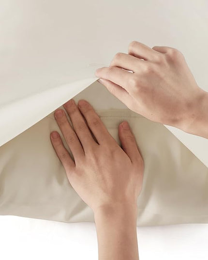 Bedsure Queen Sheets, Rayon Derived from Bamboo, Queen Cooling Sheet Set, Deep Pocket Up to 16", Breathable & Soft Bed Sheets, Hotel Luxury Silky Bedding Sheets & Pillowcases, Light Beige - LeafyLoom