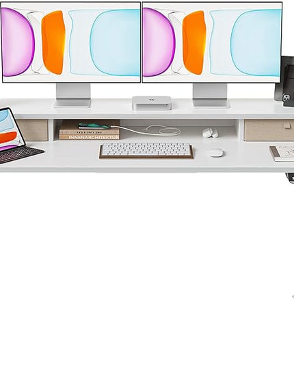 BANTI 55x24 Inch Electric Standing Desk with Double Drawers, Adjustable Height Stand Up Desk, Sit Stand Home Office Desk with Storage Shelf, White Top - LeafyLoom