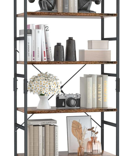 OTK 6 Tier Adjustable Bookshelf, Tall Bookcase, Office Shelf Storage Organizer, Modern Book Shelf for Living Room, Bedroom, and Home Office, Vintage - LeafyLoom