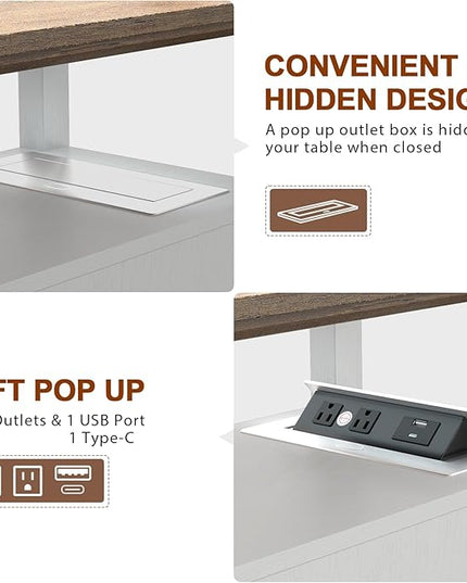 HIFYOBRO End Table with 2 Drawers, White Storage Side Table with Flip Top Fast Charging Station, Type-C & USB port & Power outlets, Wooden Storage Cabinet for Living Room and Bedroom - LeafyLoom