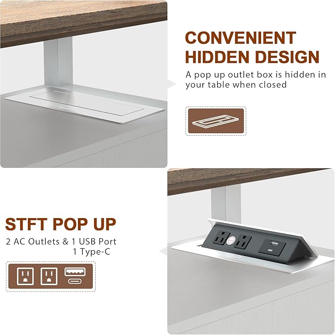 HIFYOBRO End Table with 2 Drawers, White Storage Side Table with Flip Top Fast Charging Station, Type-C & USB port & Power outlets, Wooden Storage Cabinet for Living Room and Bedroom - LeafyLoom