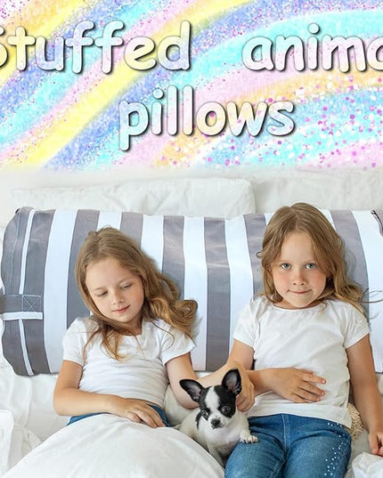 Stuffed Animal Storage Bean Bag Cover for Kids, Bean Bag Stuffed Animal Storage for Boys and Girls | Organize, Sit, Play, Box | X-Large, Cylinder, 2 Zippers at Both Ends, 100% Cotton Canvas - LeafyLoom