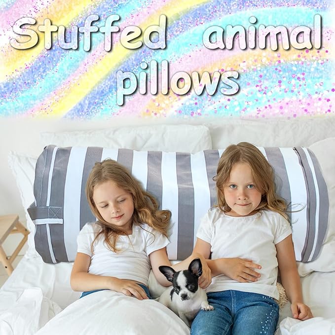 Stuffed Animal Storage Bean Bag Cover for Kids, Bean Bag Stuffed Animal Storage for Boys and Girls | Organize, Sit, Play, Box | X-Large, Cylinder, 2 Zippers at Both Ends, 100% Cotton Canvas - LeafyLoom