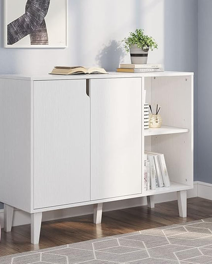 Panana Kitchen Buffet Cabinet Storage Sideboard with 2 Doors 2 Shelves, White, 41.8" L x 15" W x 32.5" H - LeafyLoom