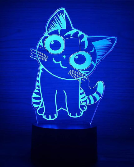 3D Optical Illusion LED Night Light, Boy Girl Kids Baby Sleep Desk Lamp Touch Control 7 Color Change USB Powered for Home Decorations or Holiday Gifts (Cat) - LeafyLoom