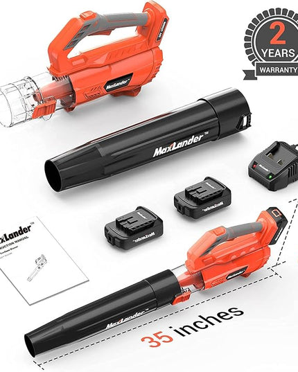 MAXLANDER Leaf Blower Cordless - 20V Electric Cordless Leaf Blower with 2 Batteries and Charger, 2.0Ah Battery Powered Leaf Blowers with 2 Speed Mode for Lawn Care, Blowing Leaves - LeafyLoom