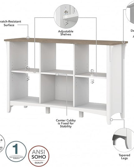 Bush Furniture BSH24462943 Salinas 6-Shelf 30-Inch H Cube Bookcase, Shiplap Gray/Pure White - LeafyLoom