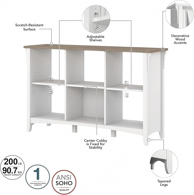 Bush Furniture BSH24462943 Salinas 6-Shelf 30-Inch H Cube Bookcase, Shiplap Gray/Pure White - LeafyLoom