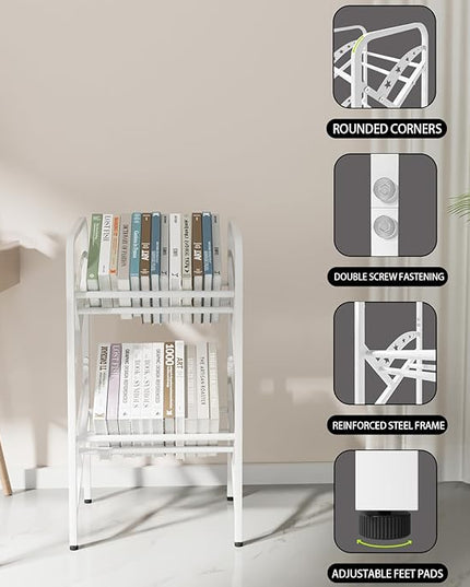Bookshelf Storage Shelf Bookcase Freestanding Storage Stand Book Organizer for Living Room, Bedroom, Kitchen, Rust Resistance,Easy Assembly Multi-Functional Organizer (2 Tiers, White) - LeafyLoom