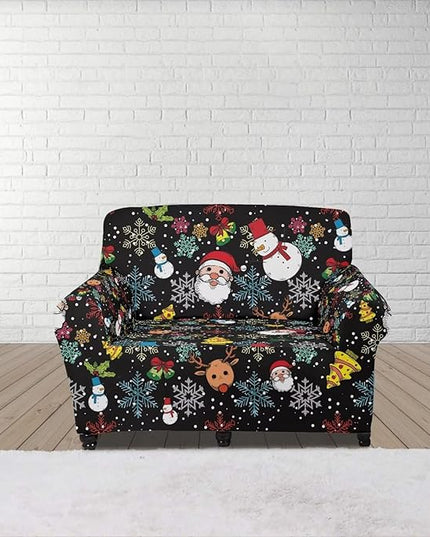 FKELYI Christmas Sofa Slipcover Santa Claus Furniture Protector Washable Easy Going Stretch Sofa Slipcover with Elastic Bottom S FKELYI