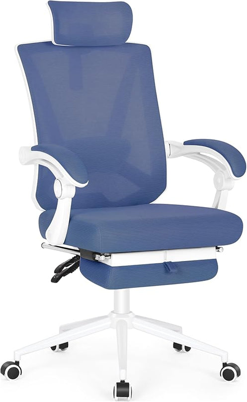 Misolant Ergonomic Office Chair with Footrest, Ergonomic Desk Chair with Adjustable 2D Lumbar Support, High Back Office Chair with Adjustable Headrest, Comfortable Office Chair Navy Blue - LeafyLoom