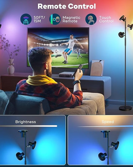 RGB Floor Lamp, 36W Bright LED Standing Lamp with 3 Swivel Lights, Color Changing Tree Tall Lamp with Remote, Stepless Dimmable Modern Floor Lamps for Living Room, Bedroom, Gaming Room,Office - LeafyLoom