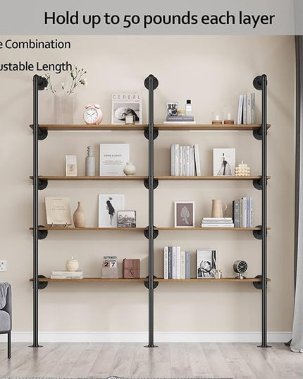Pynsseu Industrial Iron Pipe Shelf Wall Mount, Farmhouse DIY Open Bookshelf, Pipe Shelves for Kitchen Bathroom, bookcases Living Room Storage, 3Pack of 5 Tier. - LeafyLoom