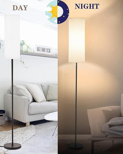 LED Floor Lamp Simple Design, Modern Floor Lamp with Shade, Tall Lamps for Living Room Bedroom Office Dining Room Kitchen, Black Pole Lamp with Foot Switch (with Bulb)(White Shade) - LeafyLoom