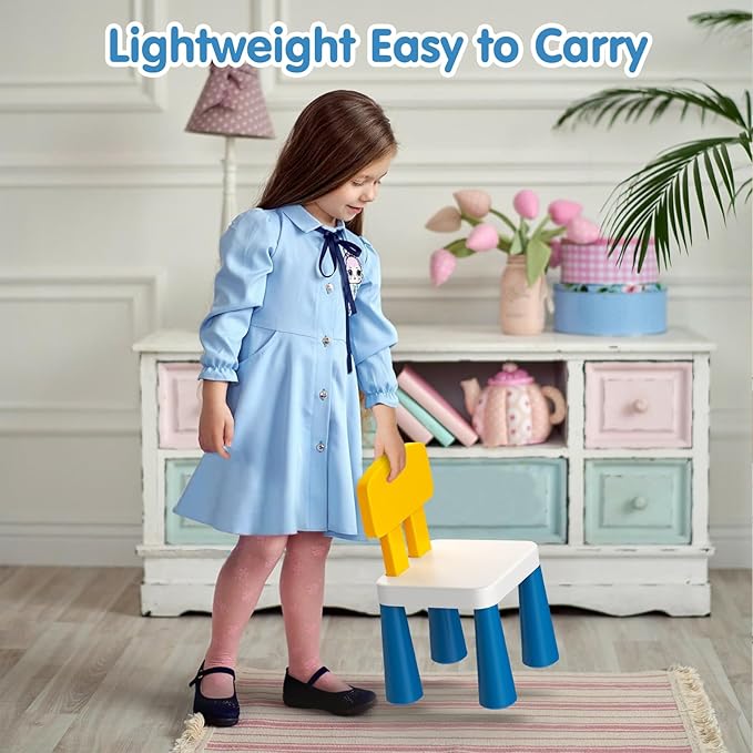 Arscniek 2Pcs Plastic Toddler Chair, Lightweight and Sturdy Kids Chair, 17" Height Little Seat Chairs for Home, Kindergarten, Playroom, Lawn, Beach, Indoor or Outdoor Use for Girls Boys Age 3-7 (Blue) - LeafyLoom