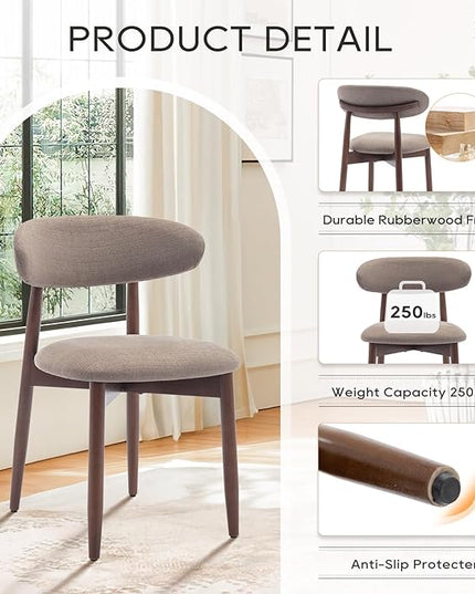COLAMY Wooden Dining Chairs Set of 2, Modern Fabric Upholstered Kitchen Side Chairs, Farmhouse Dining Room Chair with Foot Pegs, Camel - LeafyLoom