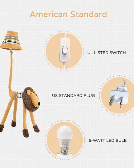 Kids Floor Lamp, Brown Lion Creative Design Modern Floor Lamp for Bedroom, 51 Inch Hand-Stitched Toy Standing Lamp for Living Room, Package Come with an E26 LED Bulb (Brown Lion) - LeafyLoom