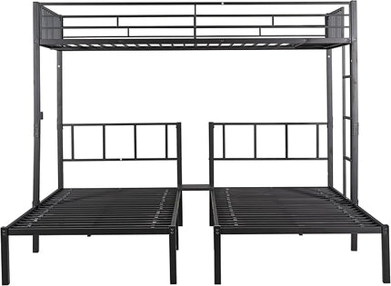 Metal Triple Twin Bunk Bed,Can Be Separated into 3 Twin Beds,Sturdy-Metal,Noise Reduced,Bunk-Bed for Three,Safety Guardrail,CPC Certified,No Box Spring Needed,Black - LeafyLoom