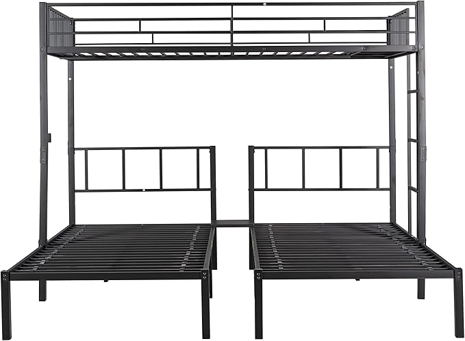 Metal Triple Twin Bunk Bed,Can Be Separated into 3 Twin Beds,Sturdy-Metal,Noise Reduced,Bunk-Bed for Three,Safety Guardrail,CPC Certified,No Box Spring Needed,Black - LeafyLoom
