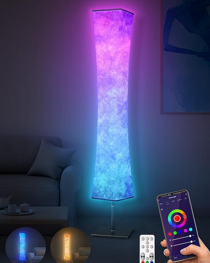 Torchlet RGB Led Smart Lamp Alexa APP Control, Color Changing Modern Floor Standing Lamp with DIY Mode, Music Sync and White Fabric Shade for Living Room Bedroom Game Room - LeafyLoom