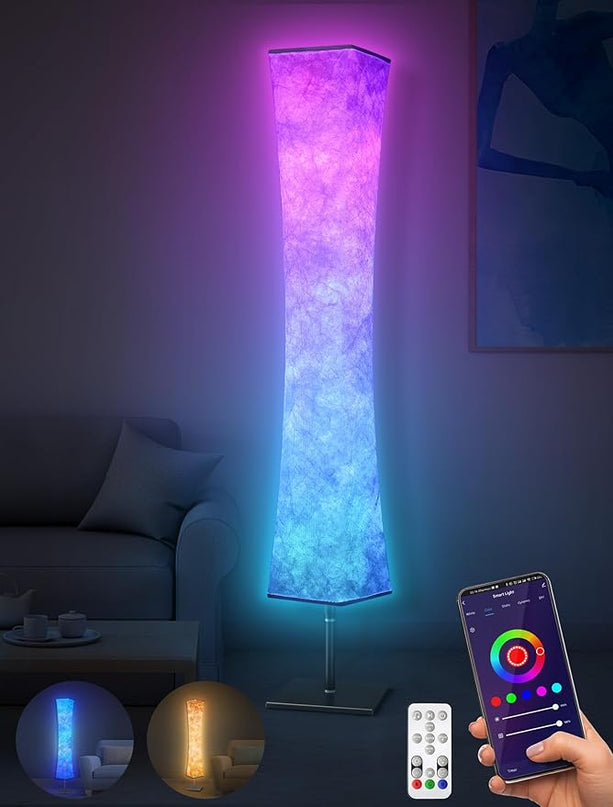 Torchlet RGB Led Smart Lamp Alexa APP Control, Color Changing Modern Floor Standing Lamp with DIY Mode, Music Sync and White Fabric Shade for Living Room Bedroom Game Room - LeafyLoom