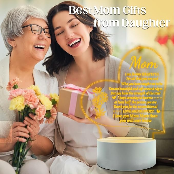 Lovely Mother-Best Mom Birthday Gifts from Daughter Son，Mom Night Light，Room Decoration Mom's (1 Pack) - LeafyLoom