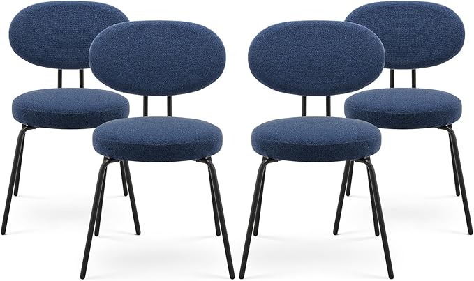 COLAMY Modern Fabric Dining Chairs Set of 4, Mid Centry Upholstered Dining Room Kitchen Chairs with Curved Backrest, Blue - LeafyLoom