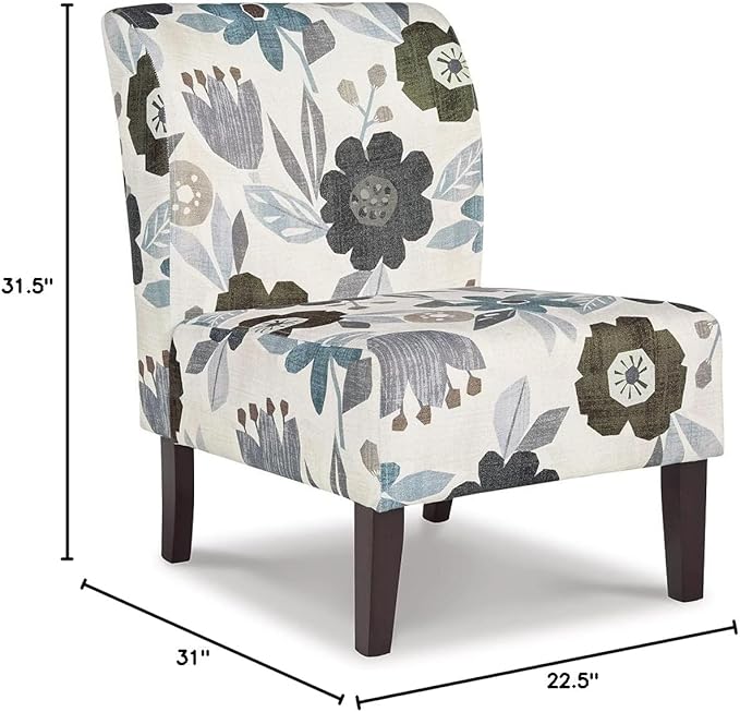 Signature Design by Ashley Triptis Floral Armless Accent Chair, White, Blue & Gray - LeafyLoom
