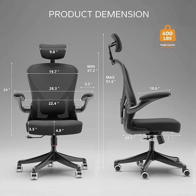 Ergonomic Office Chair Home Desk Office Chair with Flip-Armrest & Cushion for Lumbar Support, high Back Computer Chair with Thickened Cushion Desk Chairs Black - LeafyLoom