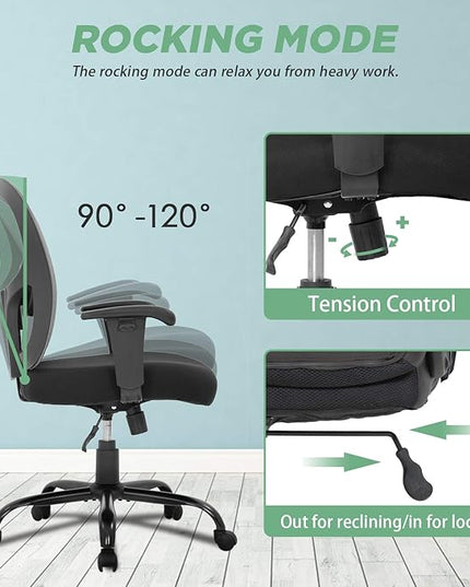 BestOffice Big and Tall Office Chair 500lbs Desk Chair Mesh Computer Chair with Lumbar Support Wide Seat Adjust Arms Rolling Swivel High Back Task Executive Ergonomic Chair for Home Office (Grey) - LeafyLoom