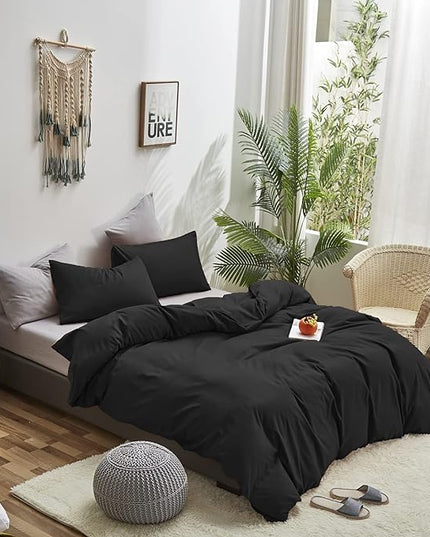 Black Comforter King Plain Black Bedding Set Pure Black Bedding Soft Durable Comforter Set Men Lightweight Solid Black Blanket Women Breathable True Black Bed Comforter Set - LeafyLoom