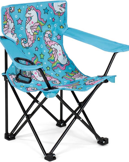Emily Rose Kids Folding Chair | Beach Chair with Safety Lock- Camping Chair for Boyos Girls Toddler with Cup Holder & Carry Case- Tailgate, Travel, Lawn- for Indoor & Outdoor (Sea Unicorns) - LeafyLoom