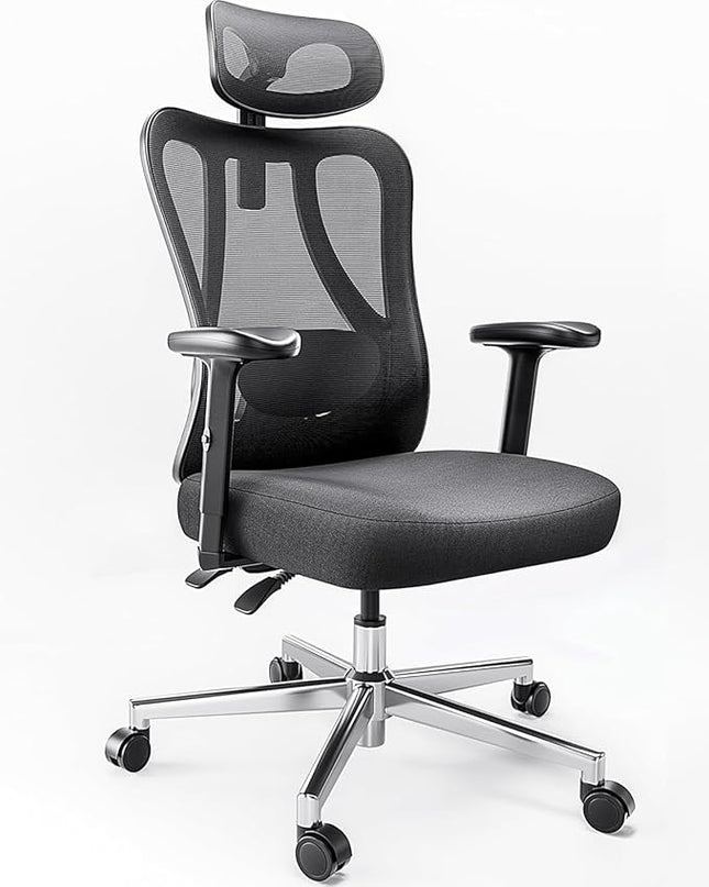 Hbada P3 Ergonnomic Office Chair with 2D Adjustable Lumbar Support, Office Chair with Adjustable Headrest and Armrest, 145° Stepless Tilt Function, Thick Seat Cushion, Black(No Footrest) - LeafyLoom