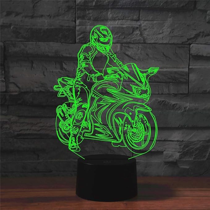 Creative Motorcycle 3D Night Light Illusion Lamp USB Powered Touch Switch Remote Control LED Decor 3D Lamp 7/16 Colors Changing Children Kids Toy Christmas Xmas Brithday Gift - LeafyLoom