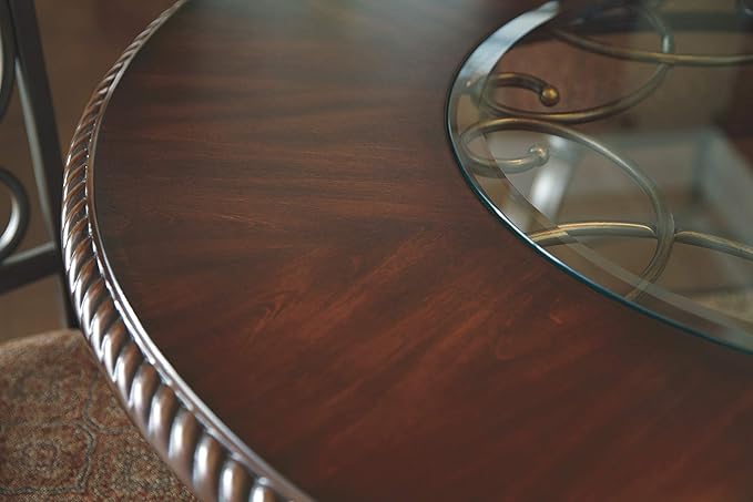 Signature Design by Ashley Glambrey Old World 45" Round Glass Top Dining Table, Brown - LeafyLoom