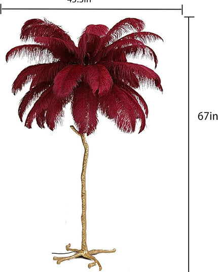 Romantic Ostrich Feather Floor Lamp Modern Luxury Resin Ostrich Feather LED Lamp Living Room Bedroom Corner Decoration Floor Lamp (Wine Red - LeafyLoom