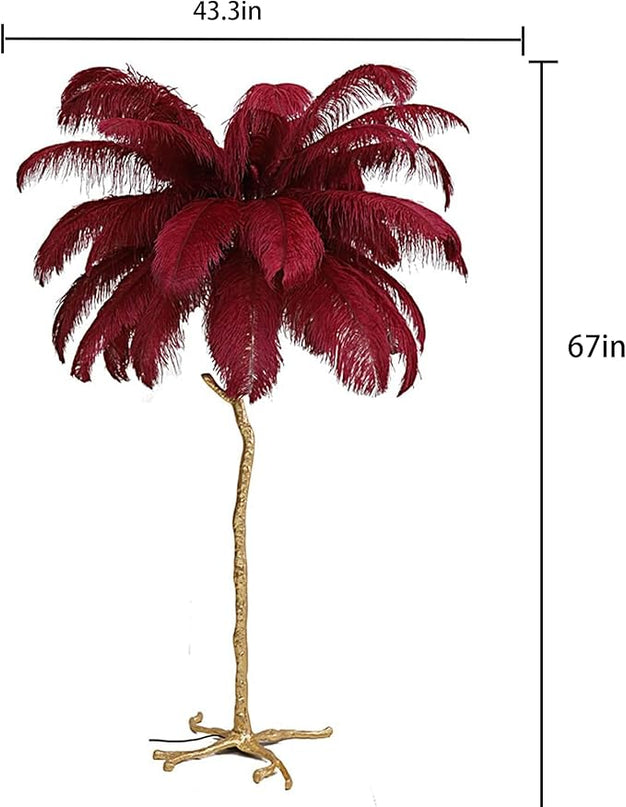Romantic Ostrich Feather Floor Lamp Modern Luxury Resin Ostrich Feather LED Lamp Living Room Bedroom Corner Decoration Floor Lamp (Wine Red - LeafyLoom