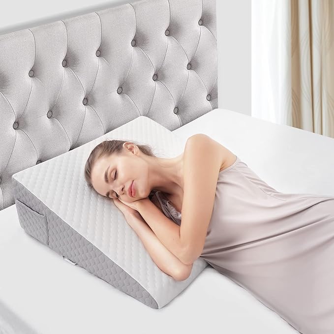Forias 7.5" Wedge Pillow for Sleeping Bed Wedge Pillow for After Surgery Triangle Elevated Pillow Wedge for Acid Reflux Gerd Snoring Back Pain, Air Layer Removable Machine Wash Cover | Memory Foam Top - LeafyLoom