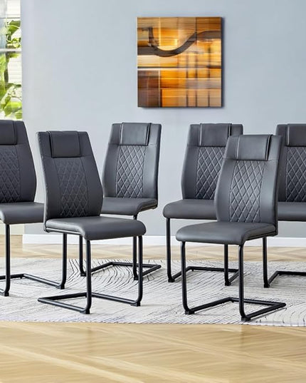 NicBex Dining Chairs Set of 6 Modern Faux Leather High Back Dining Room Kitchen Chairs with Black Metal Legs,Side Chairs for Dining Room, Kitchen,Living Room, and Restaurants,Gray - LeafyLoom