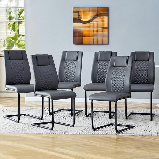 NicBex Dining Chairs Set of 6 Modern Faux Leather High Back Dining Room Kitchen Chairs with Black Metal Legs,Side Chairs for Dining Room, Kitchen,Living Room, and Restaurants,Gray - LeafyLoom