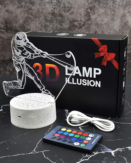 LETOUR Night Light for Kids Baseball 3D Night Light Porpoise Illusion Lamp with Remote Control 16 Color Changing Xmas Halloween Birthday Gift for Child Baby Boy (Remote - Ice Crack Base) - LeafyLoom