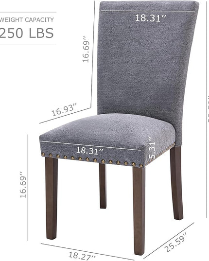 COLAMY Upholstered Parsons Dining Chairs Set of 4, Fabric Dining Room Kitchen Side Chair with Nailhead Trim and Wood Legs - Dark Grey - LeafyLoom