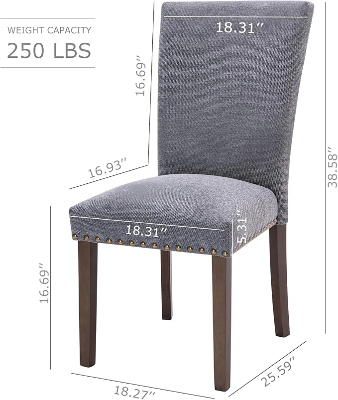 COLAMY Upholstered Parsons Dining Chairs Set of 4, Fabric Dining Room Kitchen Side Chair with Nailhead Trim and Wood Legs - Dark Grey - LeafyLoom