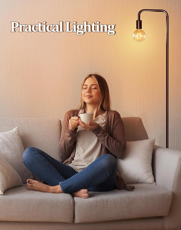 QiMH Industrial Floor Lamp for Living Room, Farmhouse Metal Standing Lamp, Modern Tall Lamp Light for Bedroom Office Minimalist Home Decor(E26 Socket, Foot Switch), Brown - LeafyLoom