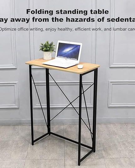 Folding Laptop Computer Desk, Standing Desk, 31in Small Desk for Sitting or Standing, No Need to Assembly, Suitable for Home, Office, Writing (Wood Board Color) - LeafyLoom