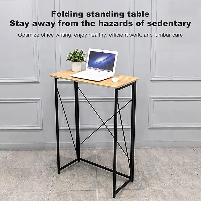 Folding Laptop Computer Desk, Standing Desk, 31in Small Desk for Sitting or Standing, No Need to Assembly, Suitable for Home, Office, Writing (Wood Board Color) - LeafyLoom