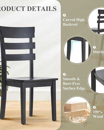 COLAMY Wooden Dining Chairs Set of 6, Ladder High Back Kitchen Side Chair, Farmhouse Armless Dining Room Chairs with Adjustable Foot Pegs, Black - LeafyLoom